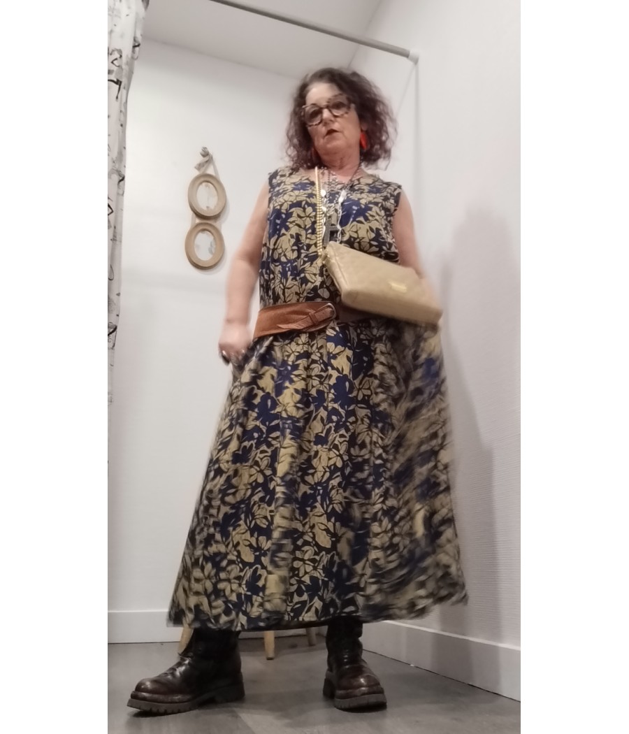 Robe- longue -MDM- imprimée- femme – robe- fluide- été -col- V-rougefantomasnoir.com