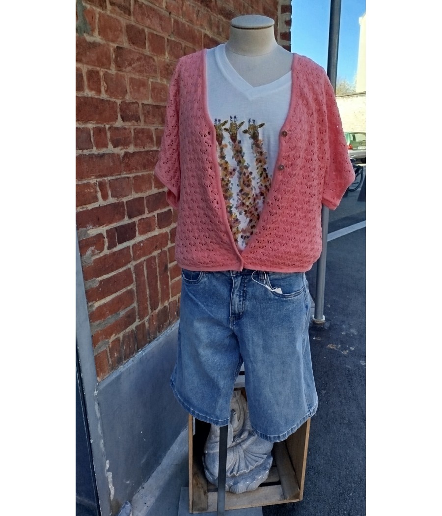 Tee-shirt -blanc- imprimé -girafes -PAN -col- V -femme – look -tendance-rougefantomasnoir.com